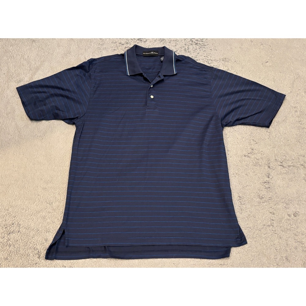 MacKenzie Pointe Mens Large Navy Blue Striped Pima Cotton Polo Shirt